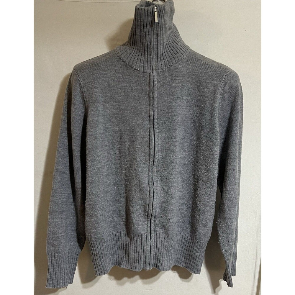cardigan mock neck Activewear long sleeve Classic Office Lightweight Gray Zip Z2